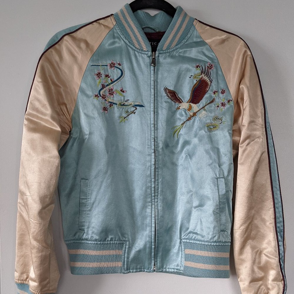 Vintage restored embroidered satin bomber jacket
